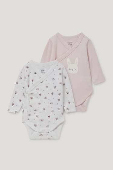 Baby Girls - Confezione da 2 - body incrociato per neonate - bianco / rosa