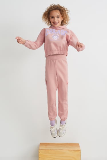 Bambine: - Set - felpa con cappuccio e pantaloni sportivi - 2 pezzi - rosa