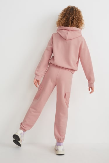 Bambine: - Set - felpa con cappuccio e pantaloni sportivi - 2 pezzi - rosa