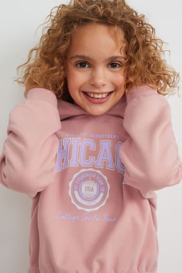 Bambine: - Set - felpa con cappuccio e pantaloni sportivi - 2 pezzi - rosa