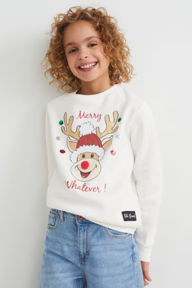 Kids Girls - Weihnachts-Sweatshirt - Rudolf - weiß