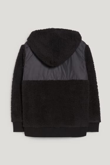Bambini: - Felpa con cappuccio in pelo teddy - nero