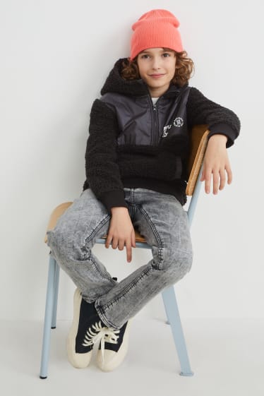 Bambini: - Felpa con cappuccio in pelo teddy - nero