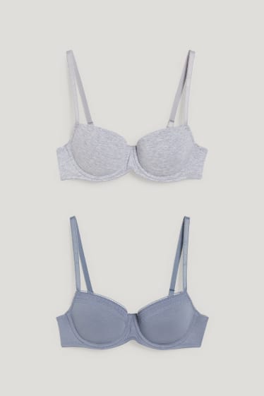 Damen - Multipack 2er - BH mit Bügel - DEMI - wattiert - LYCRA® - blau / grau
