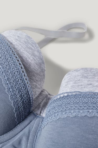 Damen - Multipack 2er - BH mit Bügel - DEMI - wattiert - LYCRA® - blau / grau