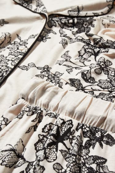 Femmes - Pyjama - à fleurs - beige chiné