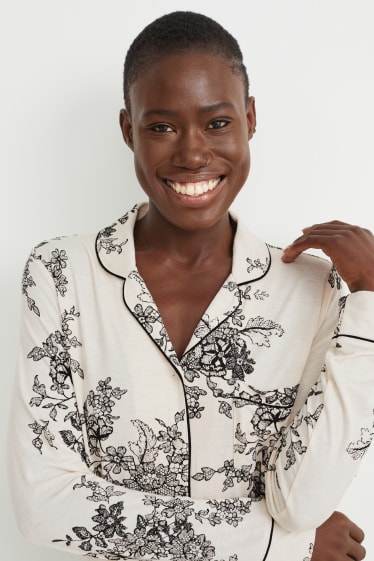 Femmes - Pyjama - à fleurs - beige chiné