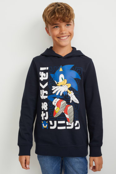 Chlapecké - Ježek Sonic - mikina s kapucí - tmavomodrá