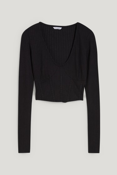 Exclusiu online - CLOCKHOUSE - samarreta crop de màniga llarga - negre