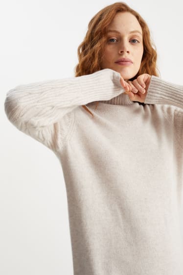 Damen - Kaschmir-Kleid - beige-melange