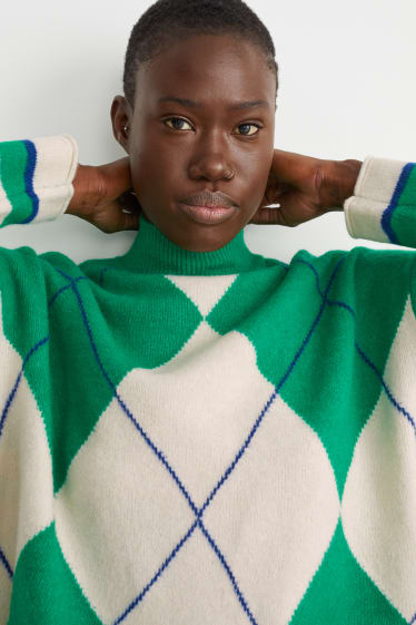 Mujer - Jersey - reciclado - de cuadros - verde / blanco roto