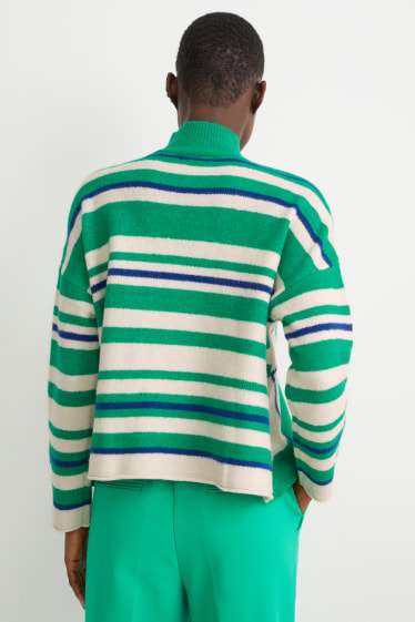 Mujer - Jersey - reciclado - de cuadros - verde / blanco roto