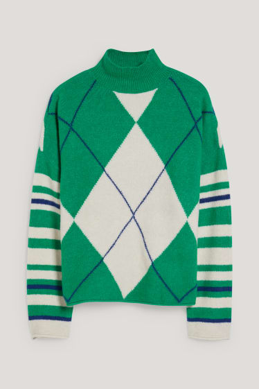 Mujer - Jersey - reciclado - de cuadros - verde / blanco roto
