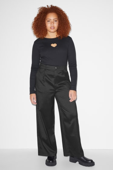 Damen XL - CLOCKHOUSE - Stoffhose - High Waist - Wide Leg - schwarz