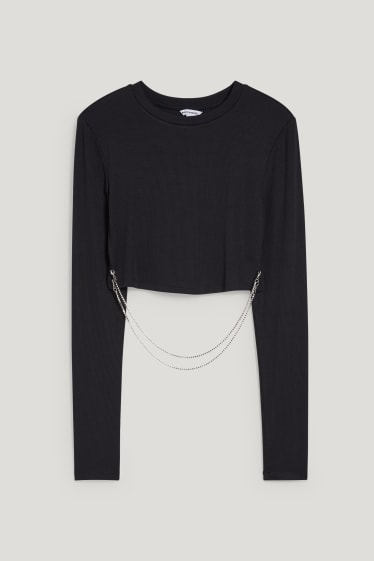 Exclusiu online - CLOCKHOUSE - samarreta crop de màniga llarga amb cadena - negre