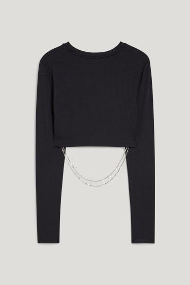 Exclusiu online - CLOCKHOUSE - samarreta crop de màniga llarga amb cadena - negre