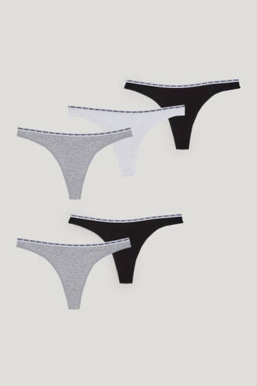 Dames - Set van 5 - string - grijs / zwart