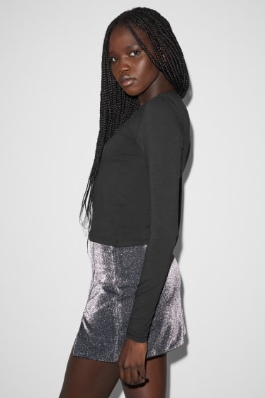 Exclusiu online - CLOCKHOUSE - samarreta de màniga llarga crop - negre