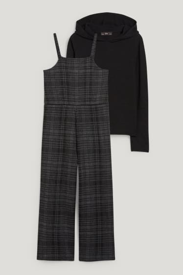 Filles - Ensemble - pullover à capuche et salopette - 2 pièces - noir