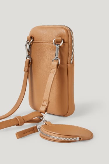 Dames - Set - smartphonetasje en portemonnee - imitatieleer - 2-delig - bruin