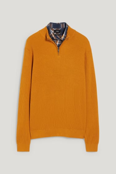 Herren - Pullover und Hemd - Regular Fit - Button-down - orange / blau