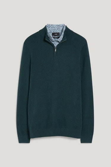 Herren - Pullover und Hemd - Regular Fit - Button-down - grün