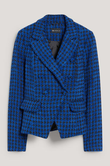 Femmes - Blazer en maille chenille - regular fit - à carreaux - bleu foncé