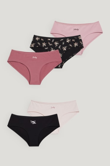 Dames - Set van 5 - hipster - zwart / roze