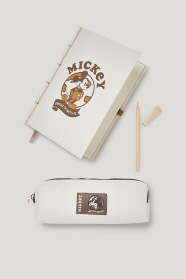 Clockhouse pro kluky - Mickey Mouse - souprava - zápisník, penál a tužka - béžová