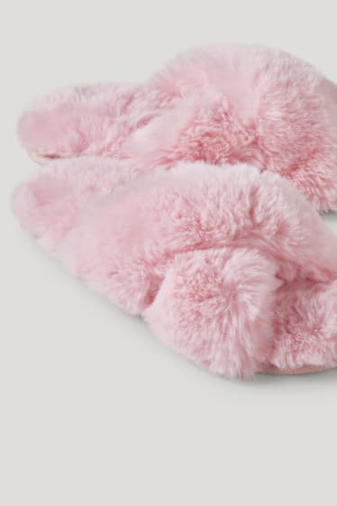 Clockhouse Girls - CLOCKHOUSE - pantoffels van imitatiebont - roze