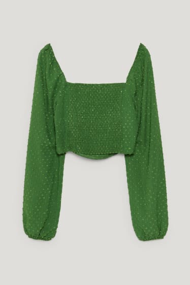 Exklusiv Online - CLOCKHOUSE - Crop Bluse - gepunktet - grün