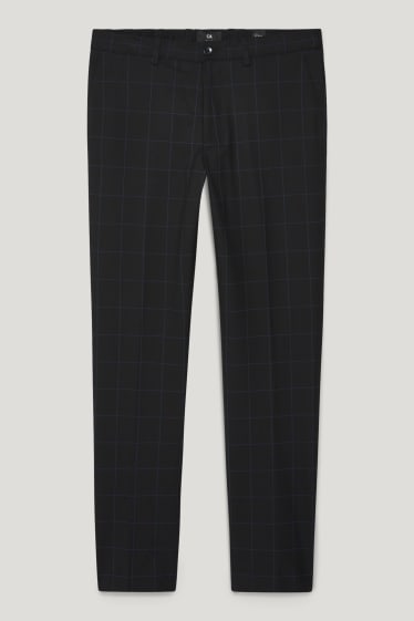 Pánské - Oblekové kalhoty - slim fit - stretch - kostkované - černá