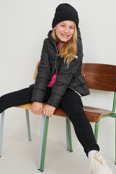 Kids Girls - Quilted jacket with hood - black