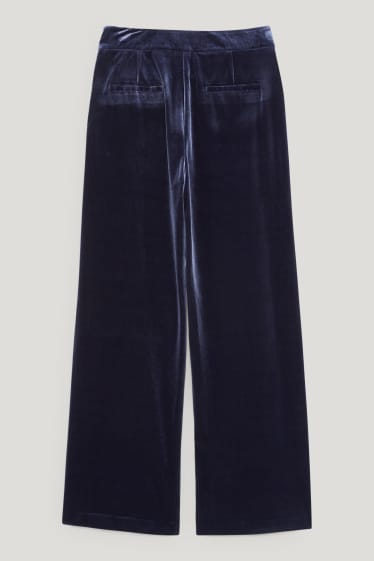 Damen - Samthose - High Waist - Wide Leg - dunkelblau