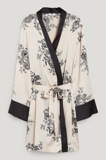 Mujer - Bata - de flores - negro / beis