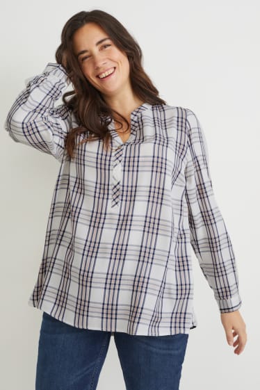 Donna - Blusa - a quadretti - bianco / blu