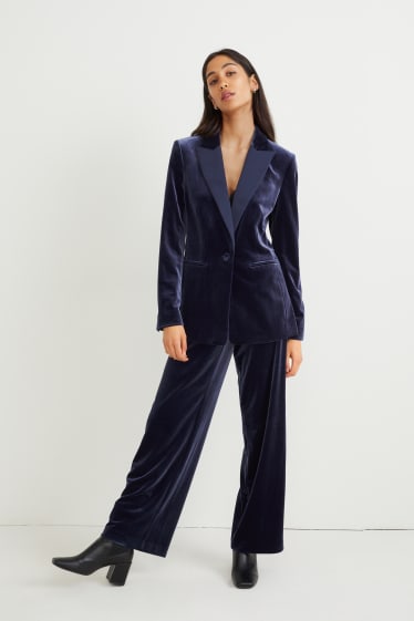 Women - Velvet blazer - regular fit - dark blue