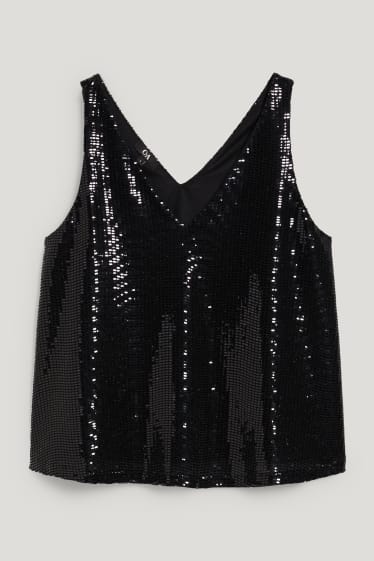 Dames - Top met pailletten - glanzend - zwart
