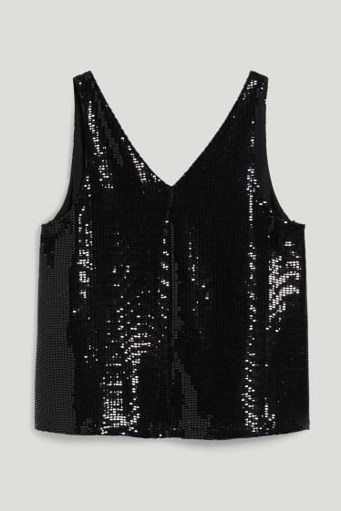 Dames - Top met pailletten - glanzend - zwart