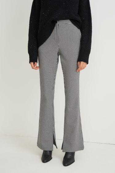 Damen - Stoffhose - High Waist - Tapered Fit - kariert - schwarz / weiß