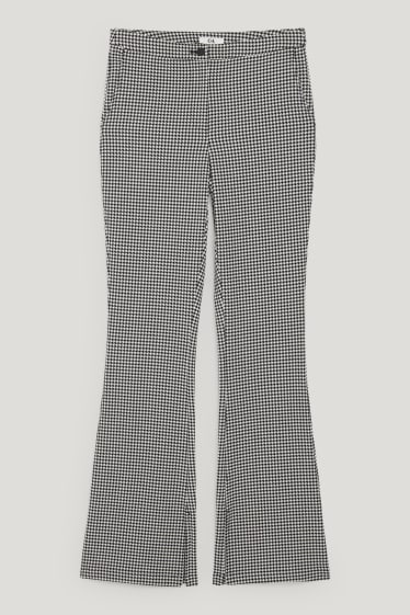 Donna - Pantaloni di stoffa - vita alta - tapered fit - a quadretti - nero / bianco