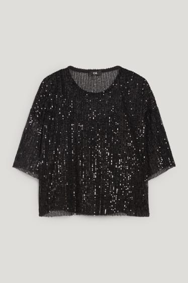 Femmes - T-shirt à paillettes - brillant - noir