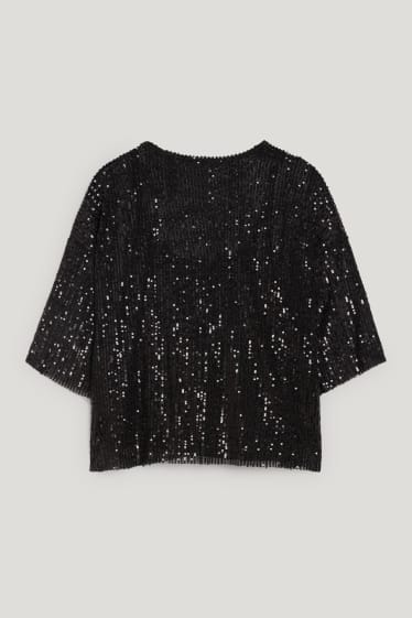 Femmes - T-shirt à paillettes - brillant - noir