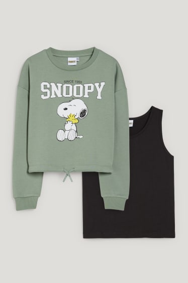Filles - Peanuts - ensemble - top et sweat - 2 pièces - vert clair