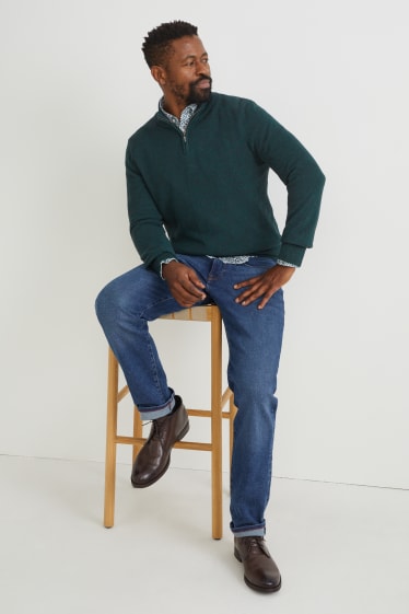 Herren - Pullover und Hemd - Regular Fit - Button-down - grün
