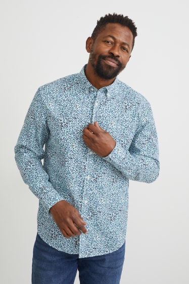 Herren - Pullover und Hemd - Regular Fit - Button-down - grün