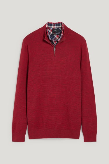 Herren - Pullover und Hemd - Regular Fit - Button-down - bordeaux