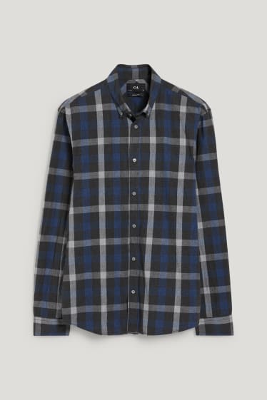 Herren - Pullover und Hemd - Regular Fit - Button-down - schwarz