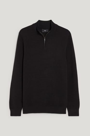Herren - Pullover und Hemd - Regular Fit - Button-down - schwarz