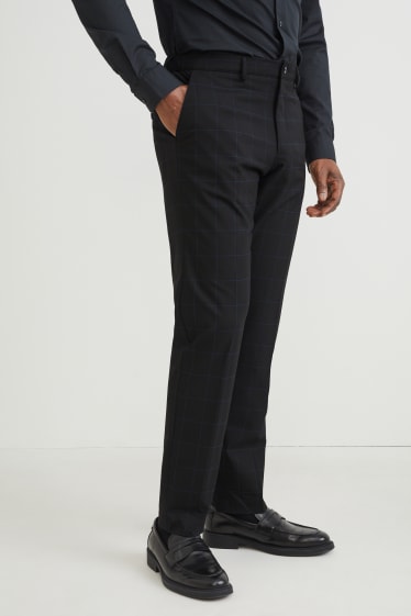 Pánské - Oblekové kalhoty - slim fit - stretch - kostkované - černá